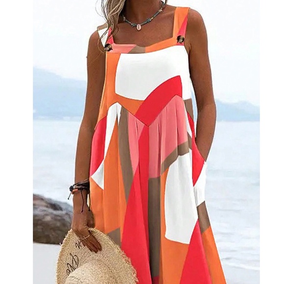 Boho Vibrant Color Block Pockets Wide Leg Jumpsuit - Picture 3 of 3